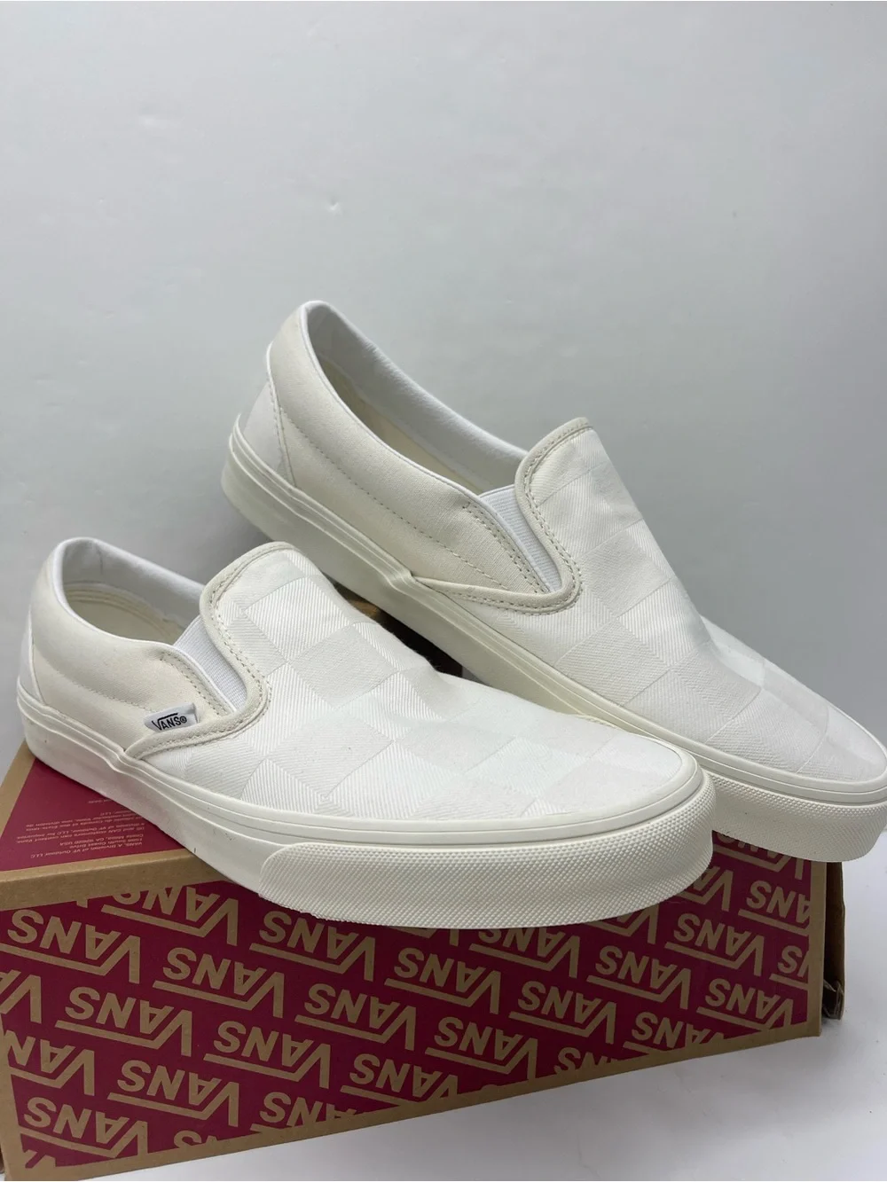 Vans Men’s Sz 12 Classic Slip-0n Mono Checkerboard White VN000D5PCJA Sneakers